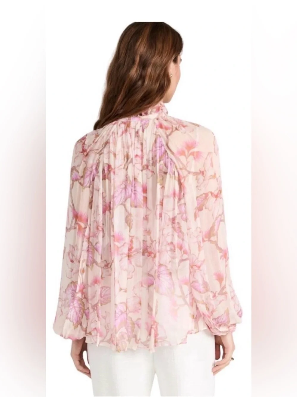 Zimmermann Matchmaker Billow Blouse, Pink Floral Tie Neck, Size 1